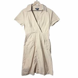 Anthropology Maeve Khaki Tan Utility Dress Short Sleeve V-Neck Womens Size M